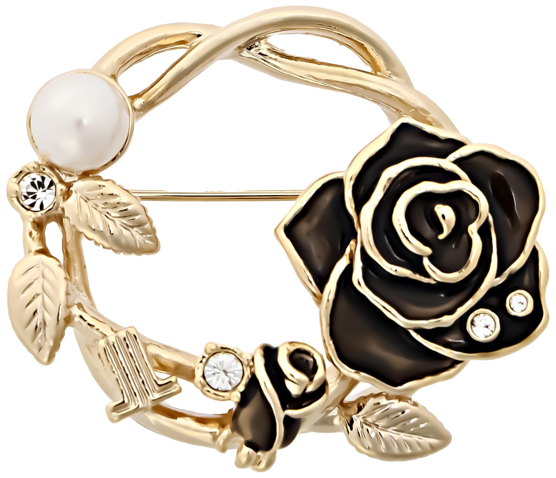 

on Sesampa Black Rose Motif Circle Brooch LAMV0898 D2 [Lanvin Bleu] чорний