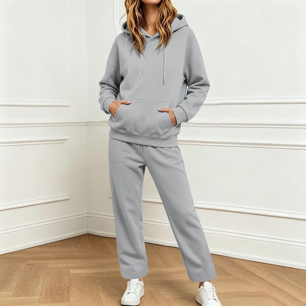 Women's Sweatsuit - Loose Fit Hoodie and Straight Leg Sweatpants Set for Casual Everyday Wear