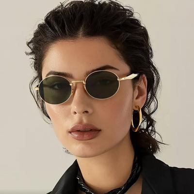 Women's Versatile Brand Oval Sunglasses Retro Men's UV Protection Sun Glasses Trendy Metal High-End Shades UV400 Eyewear