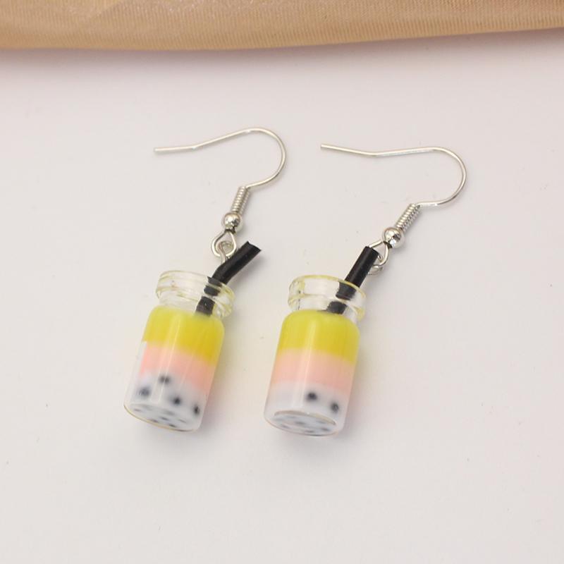 Creative Funny Three Layers Colored Bubble Milky Tea Pendant Earrings for Women Personality Drink Party Ear Zircon Girl Gift