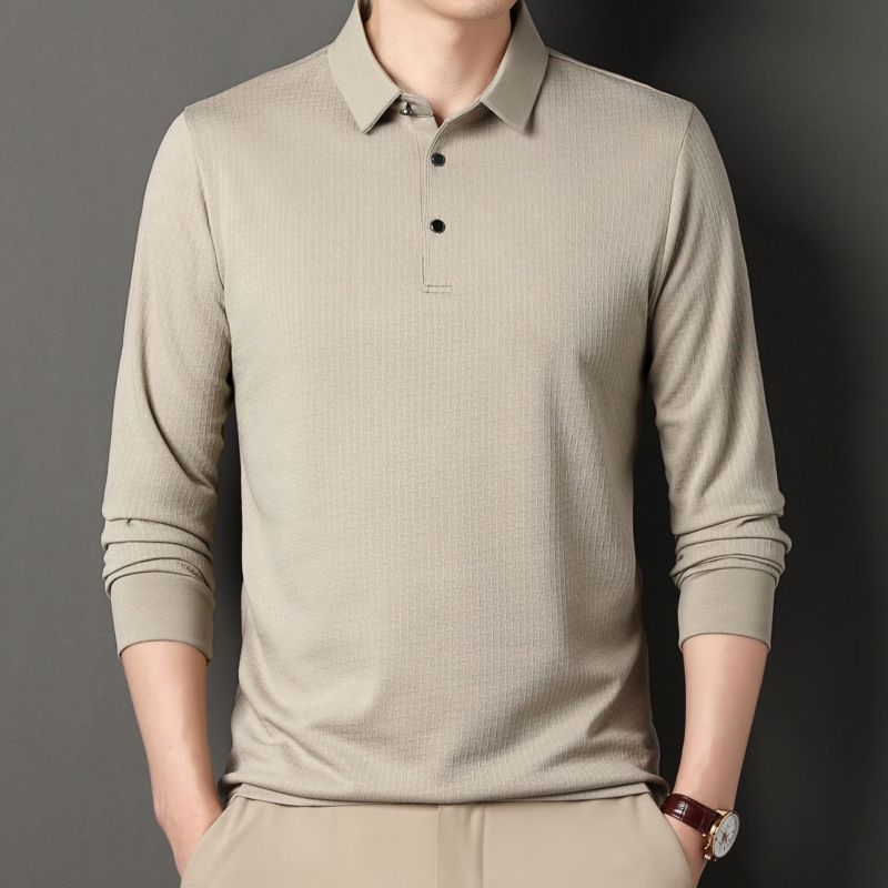 Jacquard Long Sleeve T-shirt Men's Autumn New Men's Solid Color Business Casual Polo Shirt