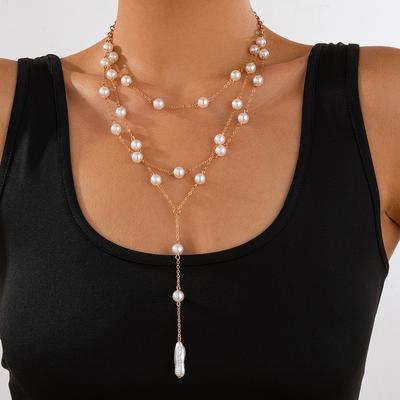 Temperament Simple Pearl Chain Fringed Necklace Female, Cold Wind Multi-Layer Neck Chain Necklace