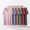 Damen Übergröße V-Ausschnitt Kurzarm Modal T-Shirt für Frühling/Sommer