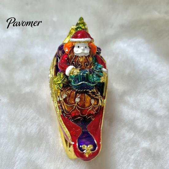 Decorative Jewelry Case with Rhinestones Christmas Theme Box Magnetic Hinge, Alloy Enamel Vintage Metal Ring Storage Style Organizer, Desktop