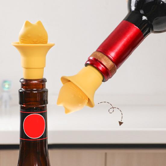 Cat Head Bottle Stopper Silicone Sealing Cap Red Wine Bottle Sealer Stopper Unique Party Wine Accessory