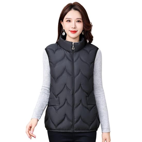 Gilet invernale da donna, imbottito, spesso, con collo alto, protezione per il collo, senza maniche, chiusura con cerniera