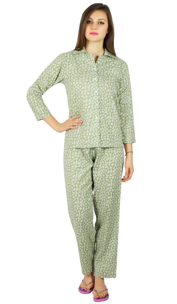 Bimba Womens Cotton Night Wear Printed Pajama Set Full Sleeve Shirt with