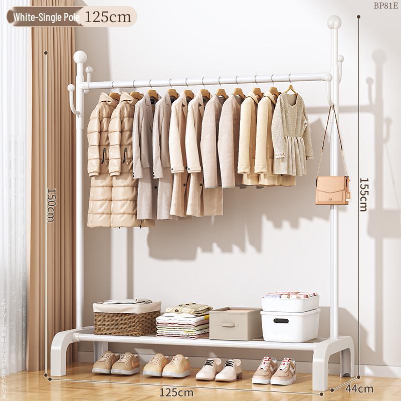 Floor-Standing Balcony Clothes Rack, Indoor Hat Holder, Simple Bedroom Storage, and Hanging Pole.