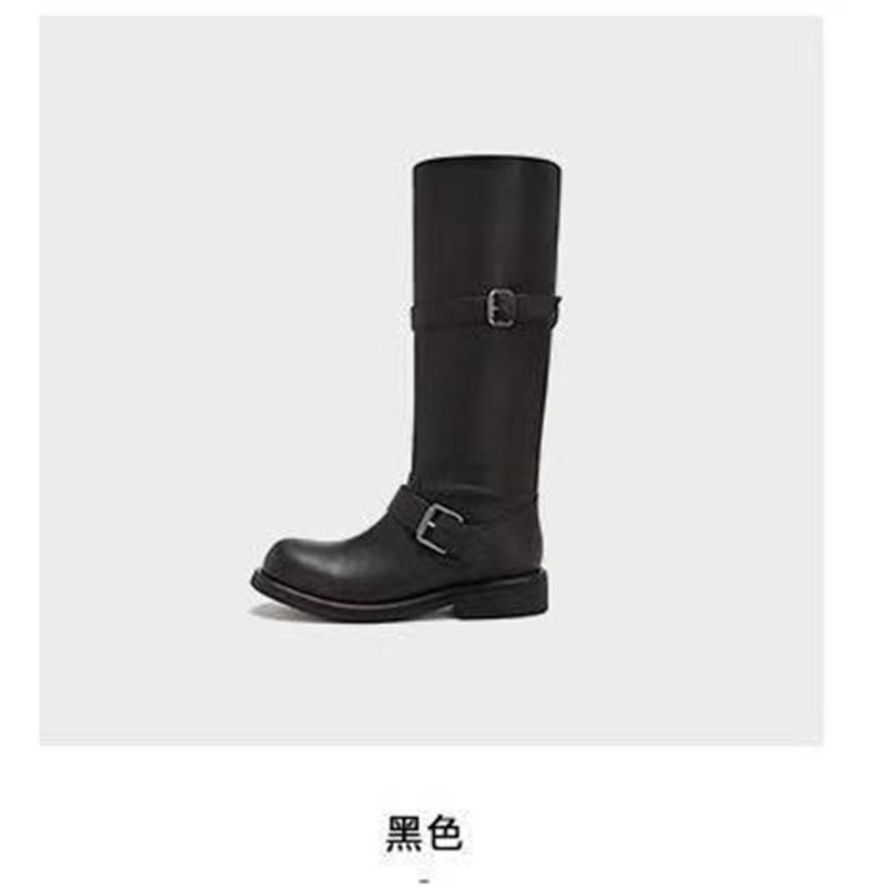 But Knee Boots Women'S New Round Head Belt Buckle Western Cowboy Knight Boots High Boots