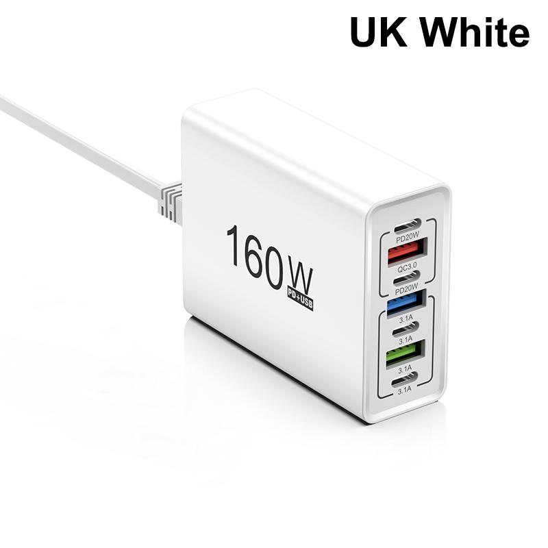 160W Multiport Usb Type C Fast Charger Pd Qc3.0 Desktop Phone Charger Adapter For Iphone Xiaomi Macbook Laptop Ipad Eu/Us Plug