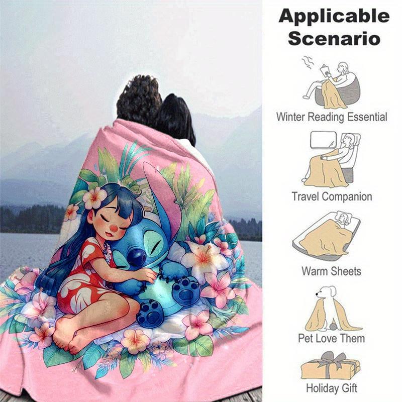 1pc Stitch Printing Blanket - Soft, All-Season Throw for Living Room, Bedroom,Personalized Gift with Adorable Cartoon Design