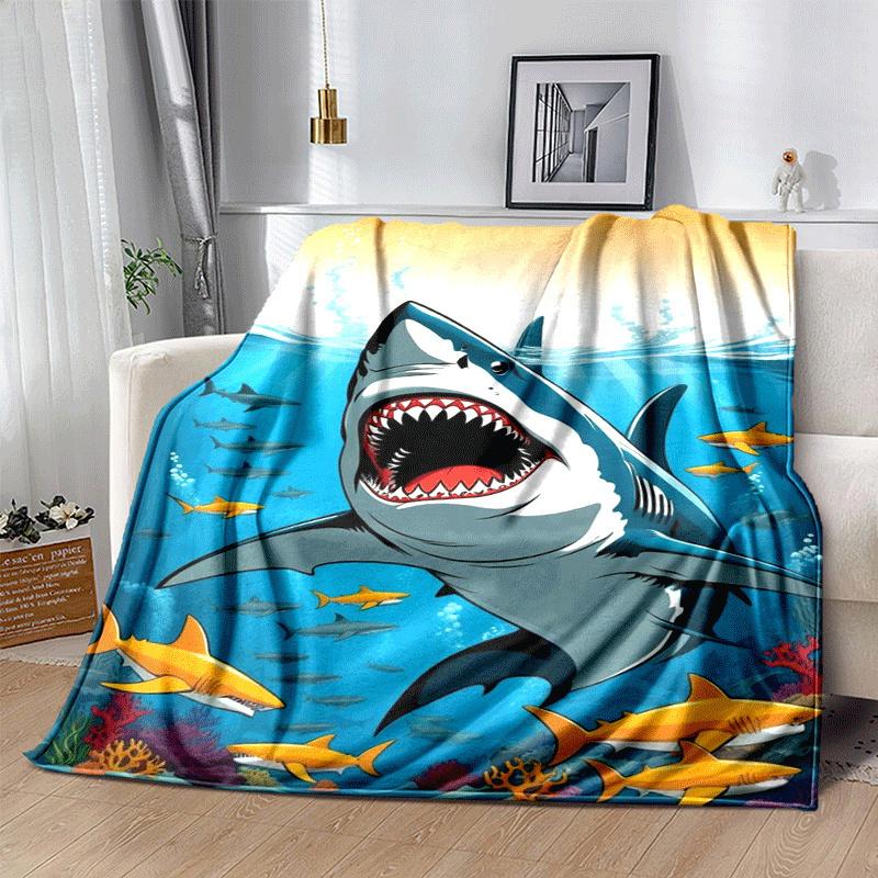 1 Stück Haifisch-Druck Leichte Flanelldecke, Bequeme und Warme Decke, für Camping Sofa Bett und Couch Büro, Geschenk