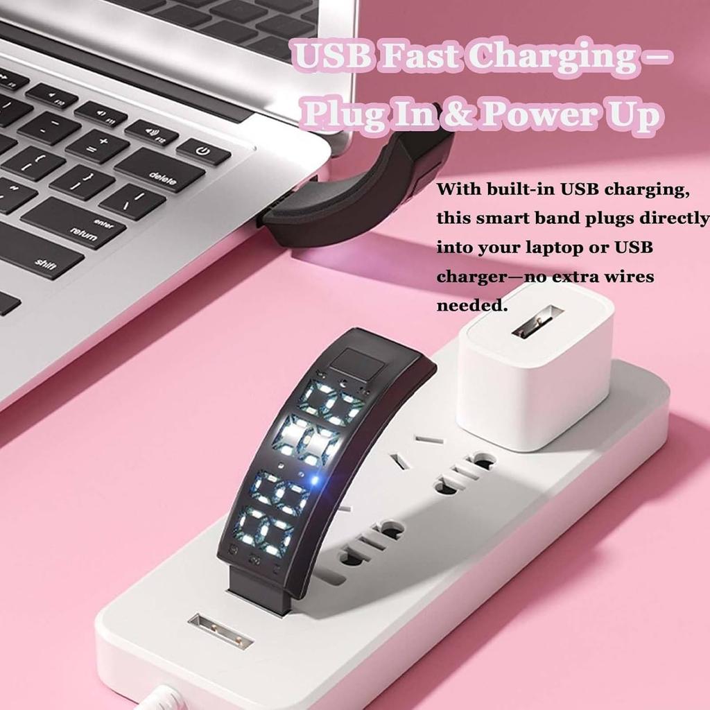LED Digital Alarm Clock Watch Adjustable Snooze-proof Vibrating Alarm Wristband with Running Pedometer Waterproof Smart Bracelet