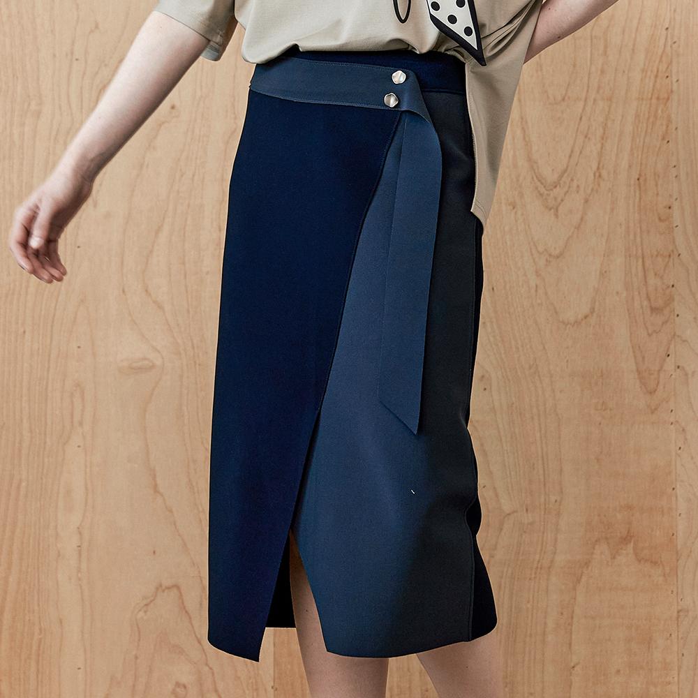 Maja Color Block H-Line Slit Long Skirt