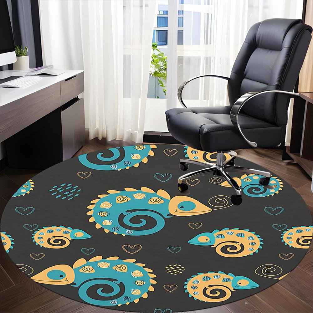 1pc Chameleon Pattern Office Round Area Rug, Indoor Mat Suitable For Office, Under Office Chairs Bedroom Living Room Home Decor, Room Deco
