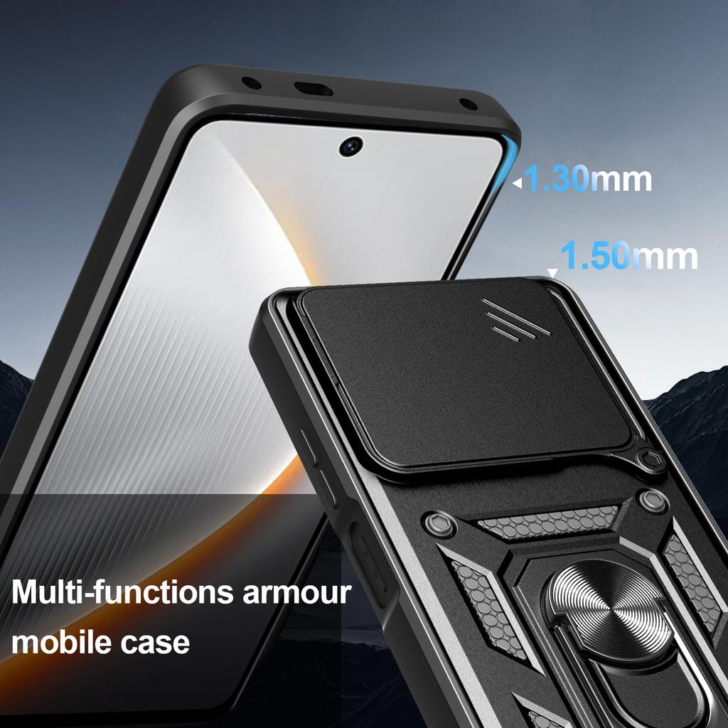 For TECNO Pova 7 4G Case with Slide Camera Lid PC+TPU Kickstand Phone Cover