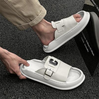 Mode Haute Qualité Luxe Homme Demi-Pantoufles d'Été en Cuir Cool Respirantes Antidérapantes Plates Extérieur Tendance Chaussures de Marche de Plage