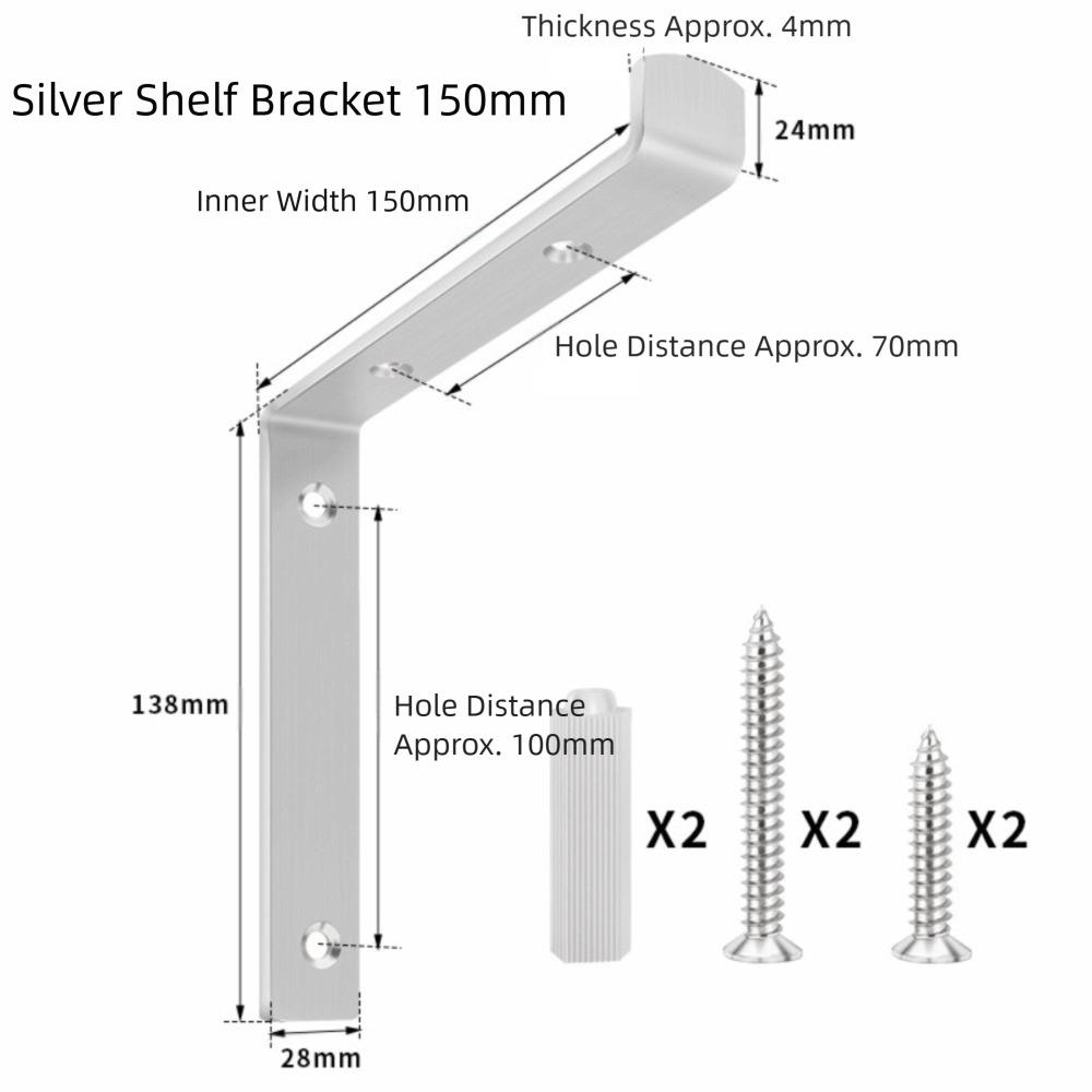 Stainless Steel L Type Shelf Brackets 90 Degree Rustproof Triangular Support Frame Enduring Concealed Metal Shelf Brackets 300mm