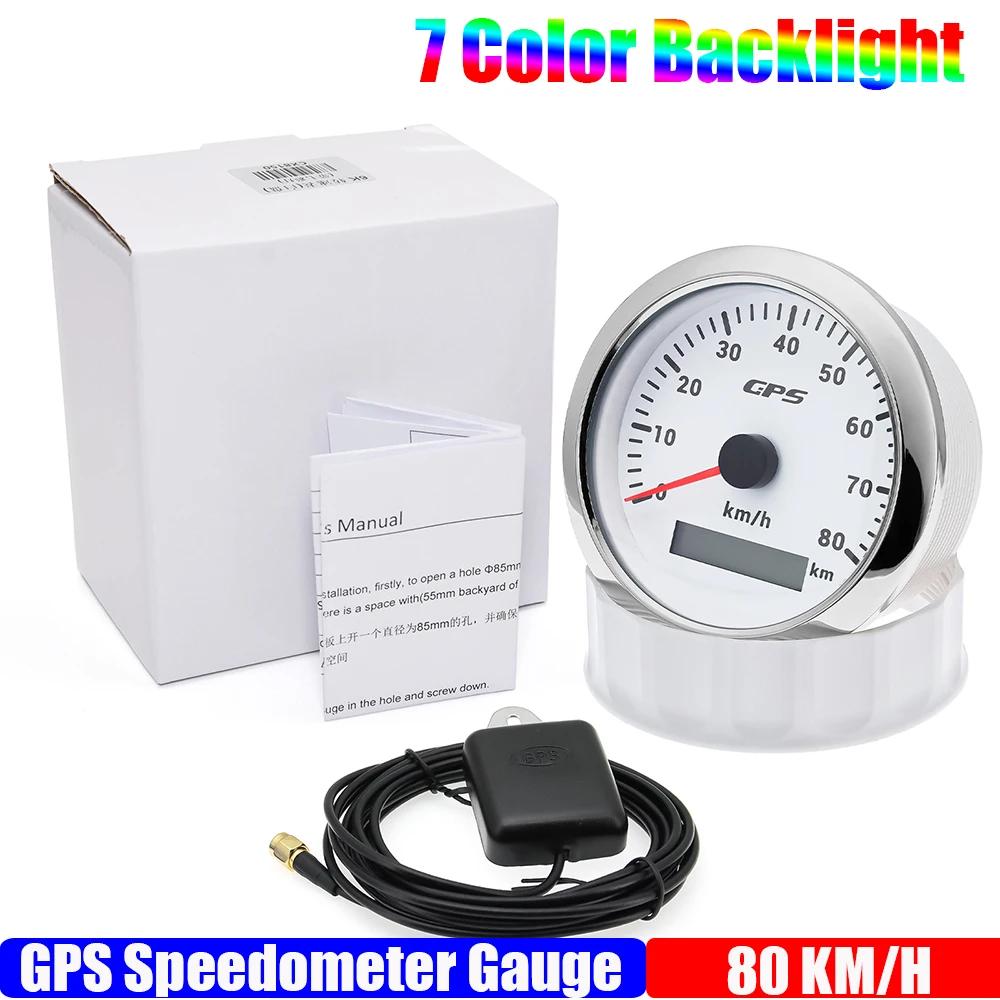 ZMFJH Auto Car 85MM GPS Speedometer Gauge with Antenna 7 Color LED Odometer Mileage 30-200KMH Speed Meter Marine Boat Waterproof