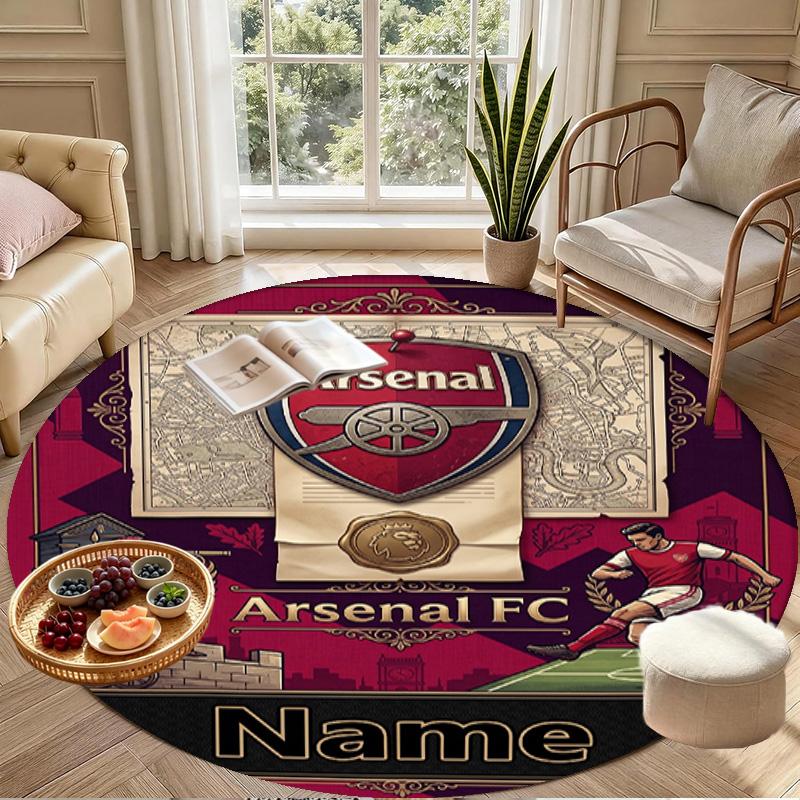 Custom Name Personalized Arsenal F.C Print Round Rug, Versatile Home Decor Carpet, for Playroom, Apartment, Balcony, Entryway, Hallway Gift