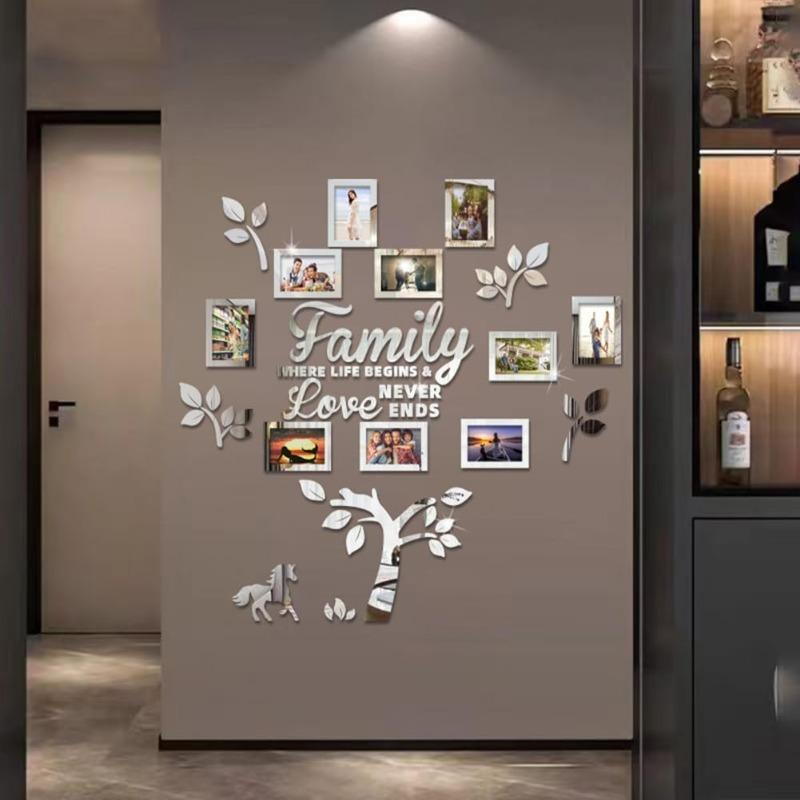 Family Tree Wall Decal Sticker - Acrylic 3D DIY Mirror Sticker Photo Frames Quotes Wall Decor Removable Wall Art Decals Decorations for Bedroom