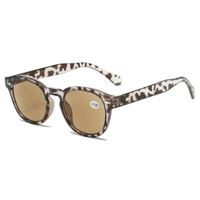 Women Men Ultra Light Unisex Presbyopia Glasses Vintage Rivet Leopard Round Sunglasses Fashion Reading