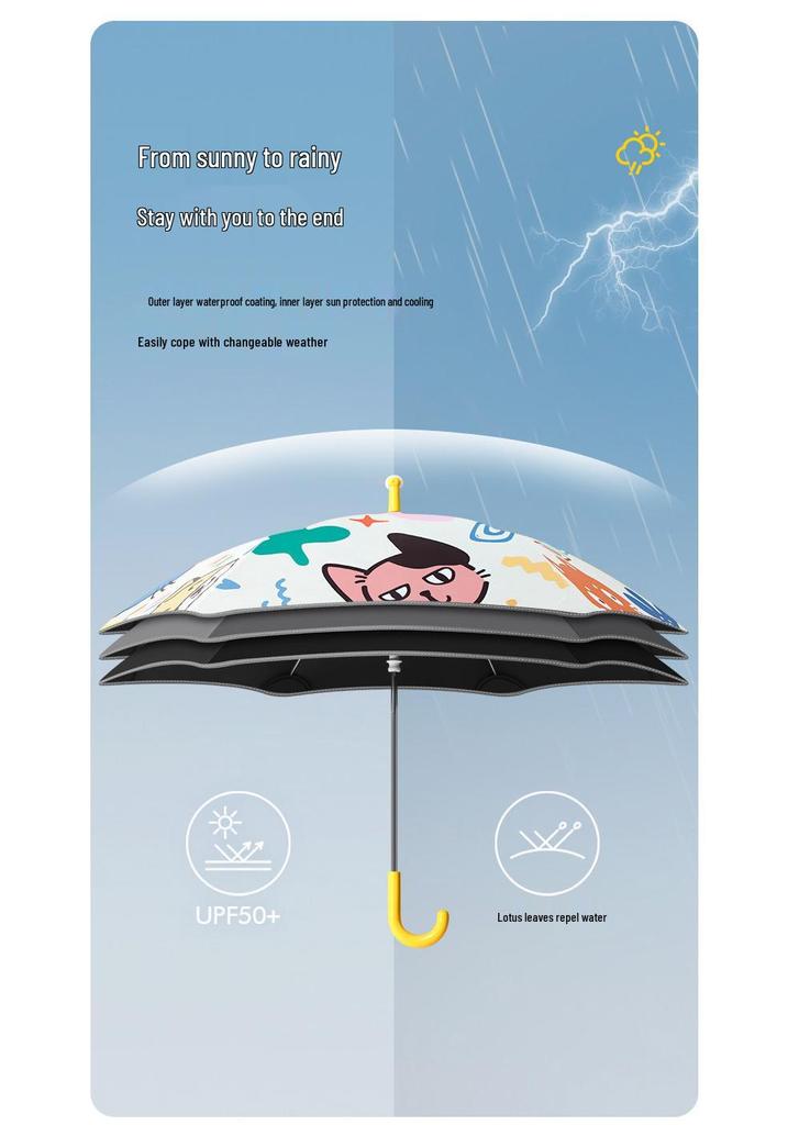 Long Handle Kids' Umbrella with Safe Corners for Ages 3-12, Suitable for School, Kindergarten, Sunny & Rainy Days