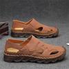Men Outdoor Hiking Sandals Handmade Flats Black Summer Roman Sandals Retro Wide Leather Beach Shoes Over Sized