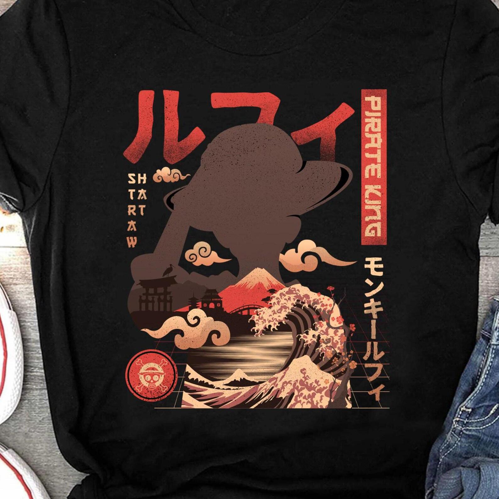 Pirate King Luffy Anime Shirt, Straw Hat Pirates Monkey D Luffy One Piece Manga Shirt, Mugiwara, Sanji, Zoro Japanese Anime Tee 2XL