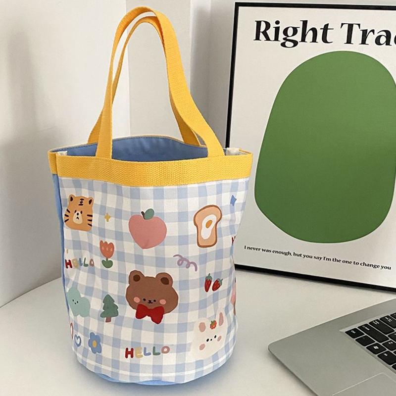 

Портативная милая сумка-ведро с граффити в виде животных, цилиндрическая сумка с принтом INS, холщовая сумка для бэнто, ручная сумка-ланчбокс