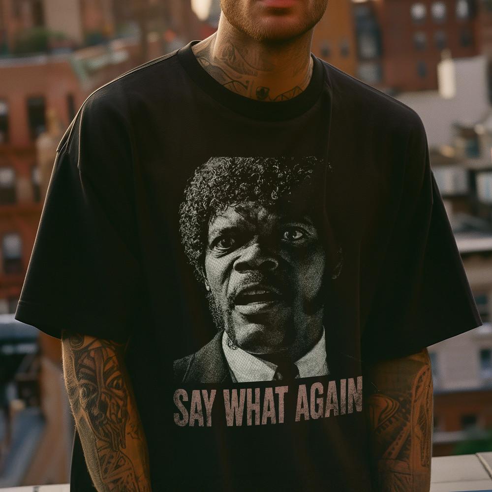 

Samuel L Jackson #039;Say What Again#039; Unisex Tshirt Pulp Fiction Tee Movie Night Unisex T-Shirt S