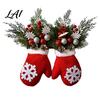 Christmas Hanging Ornaments Mitten Door Hanger Red White Glove Ornament with Pine Cone Berries Holiday Home Accents Fabric Wall Decor for