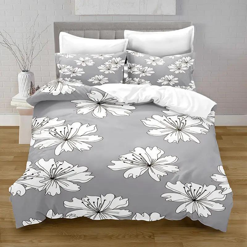 Floral Duvet Cover Set King Queen Lovely Red Pink Flowers and Green Leaf Polyester Bedding Set for Girls Women Black Multicolor