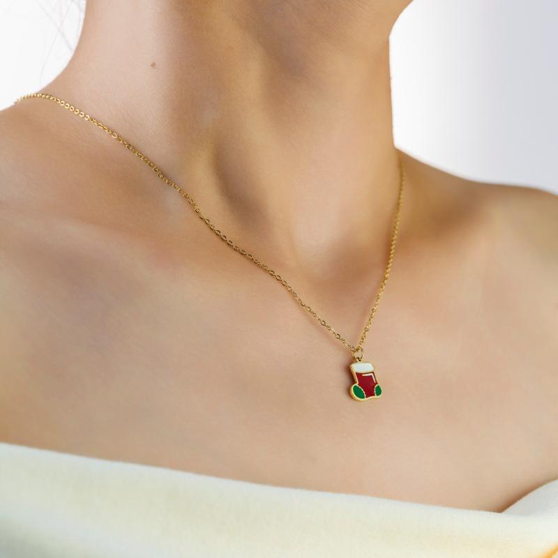 Titanium Steel 14K Gold Santa Claus Pendant Necklace - Cute Cartoon Christmas Series