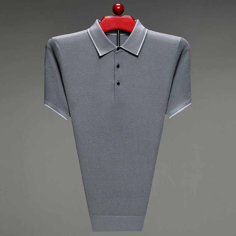 Middle-Aged and Old Father Clothes Business Casual Fashion Men's T-shirt Polo Collar Solid Color Elegant Breathable Mesh Short Sleeve