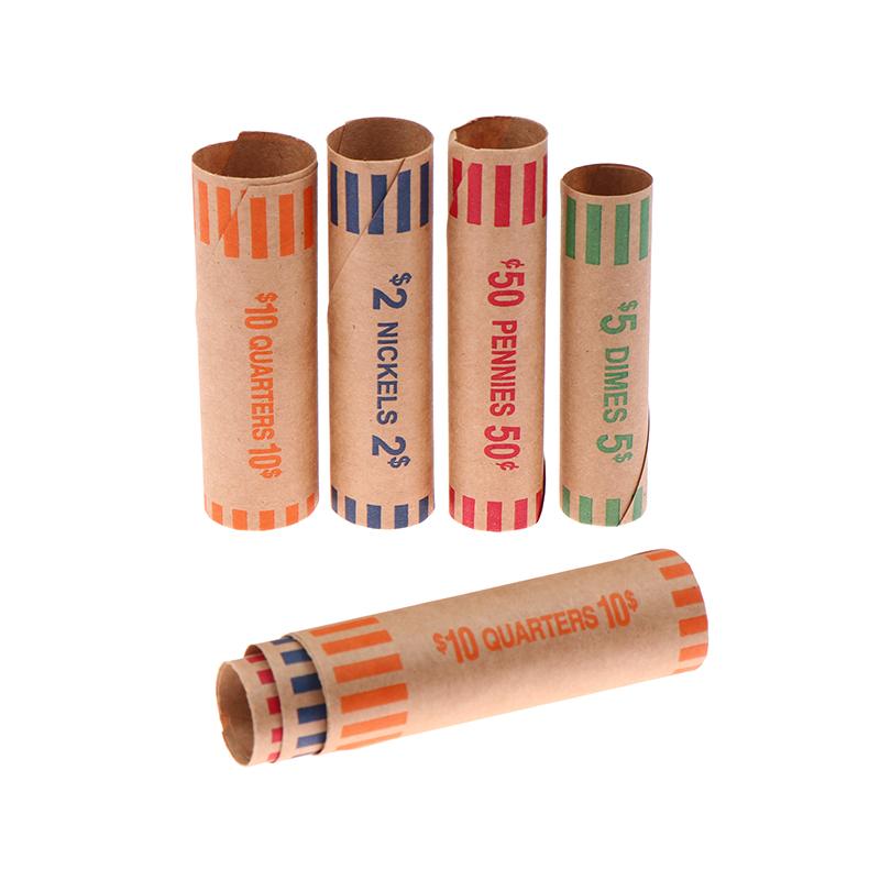 5/10Sets Assorted Color-Coded Coin Wrappers Preformed Coin Wrappers Rolls High Quality Material Kraft Paper Coin Wrapping Tubes