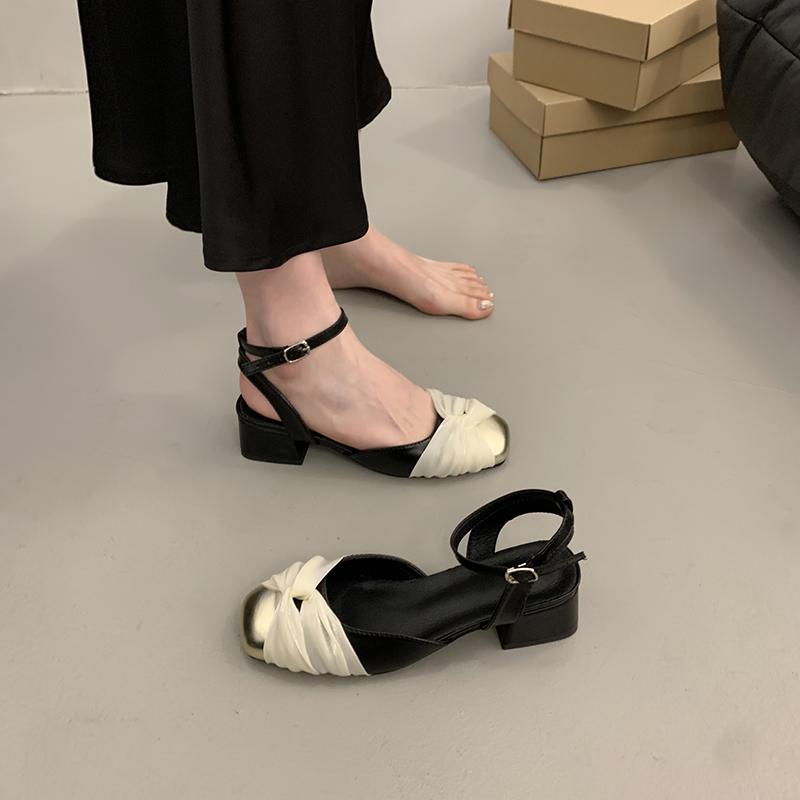 Fashion Heel Sandals Female Shoe 2024 Women's Girls New Elastic Band Low Fashion Summer Comfort Beige Open High Scandals