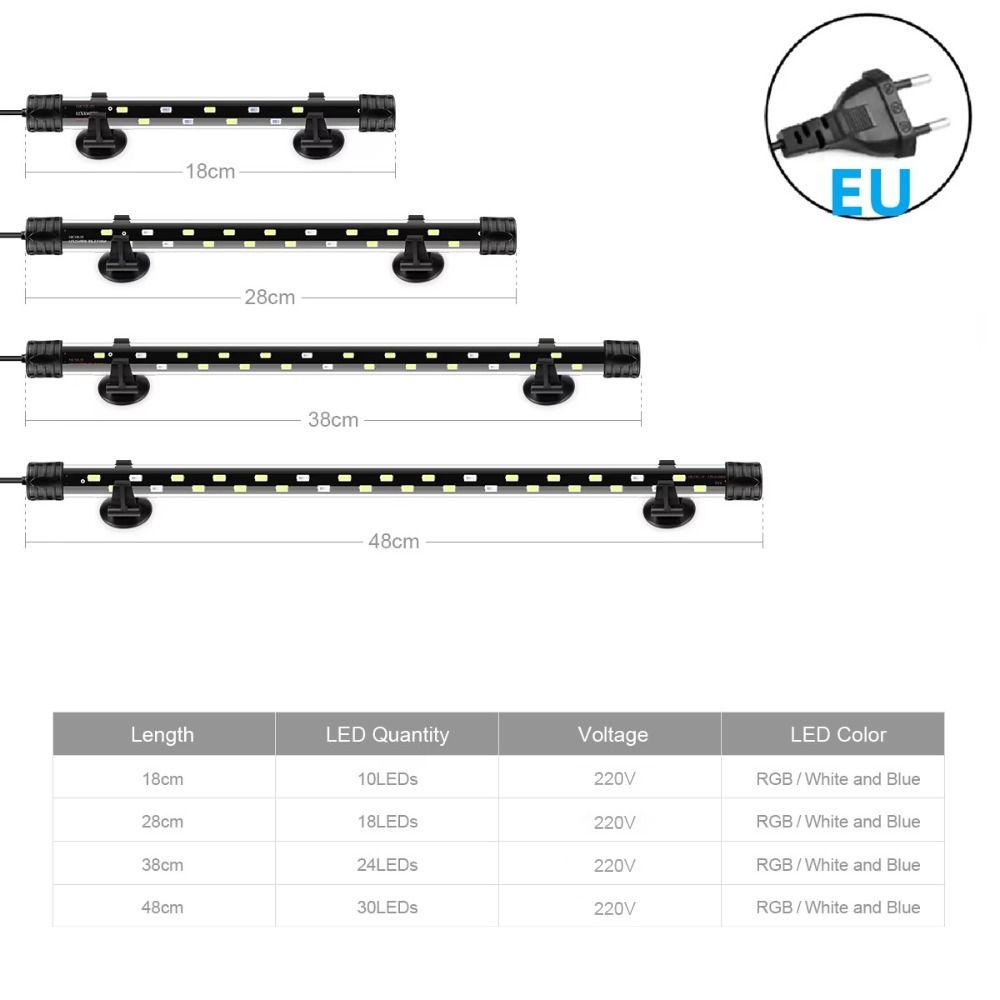 220V nedsenkbar stemningslampe 18-48cm plantevekstlys ny akvarium LED-belysning fisketankdekor