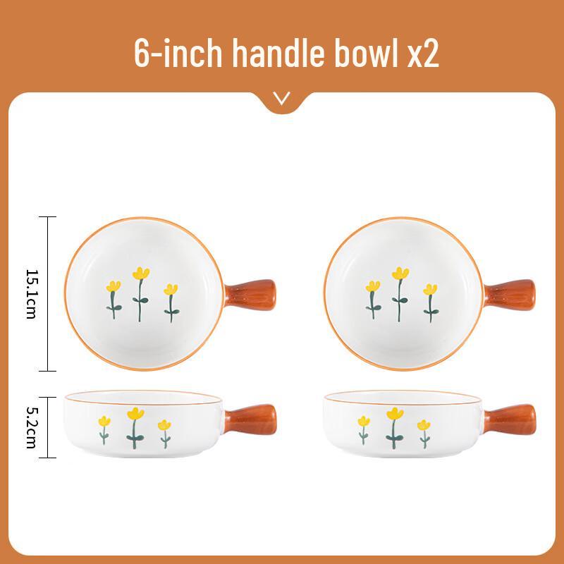 Набор керамических мисок с ручками в японском стиле, подглазурная роспись