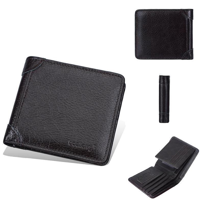 Baellerry Vintage Design Genuine Leather Short Wallets for Men Business ID Card Holder Cash Money Bags Purse