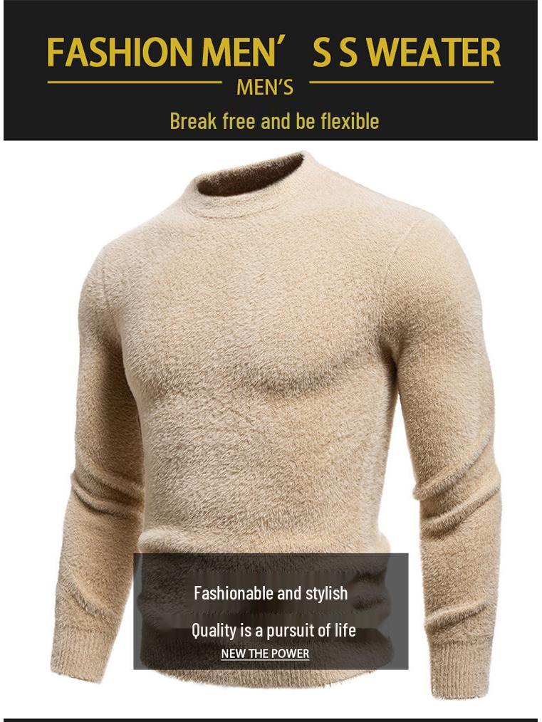 2025 Winter Men's Faux Mink Fur Round Neck Pullover Knitwear - Youth Fashion Casual Base Layer