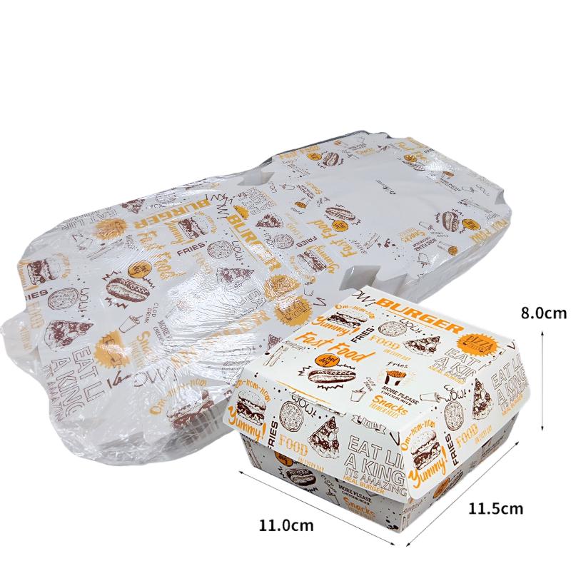 50/100 ks Zesílená a mastnotě odolná krabička na balení burgerů Jednorázová krabička na burger Potravinářské krabičky na rychlé občerstvení s sebou