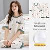 Women's Stretchy Summer Pajamas with Built-in Bra, Short Sleeve Top & Three-Quarter Pants, Round Neck, Pullover, Thin 2-Piece Set for Outdoor Wear.