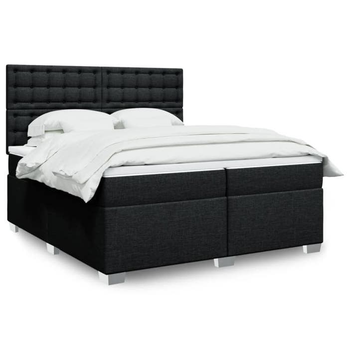 VidaXL Sommier à lattes de lit avec matelas Noir 200x200 cm Tissu, lit, lit à plate-forme, lit à panneaux, meuble de chambre 3292911