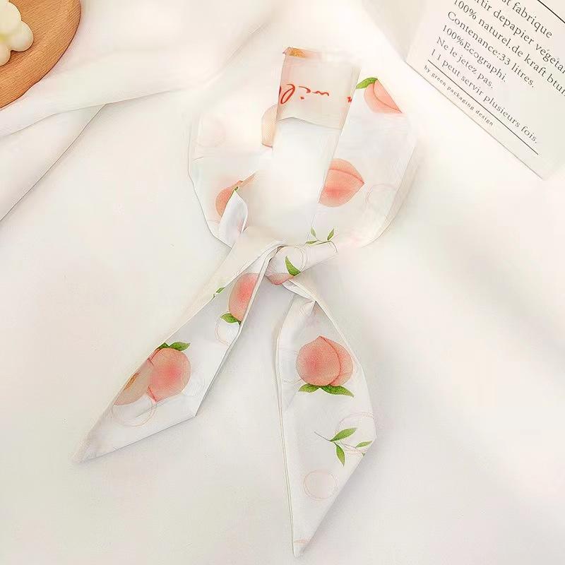 Small White And Tender Green Silk Scarf For Women, Thin Streamer, Headband, Hair Tie, Bag Decoration Long