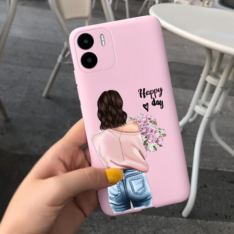 For Xiaomi Redmi A1 Case Redmi A1 Plus Beautiful Girl Flower Phone Case For RedmiA1 A 1 A1+ Candy Color Soft Silcone Back Cover