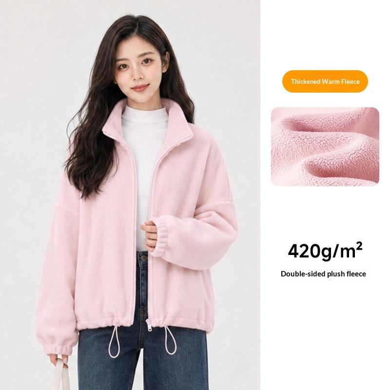 New Women Autumn Winter Double‑Sided Oat Fleece Zip Up Jacket Loose Leisure Long Sleeve Warm Thermal Outdoor Casual Coat Women Clohtes