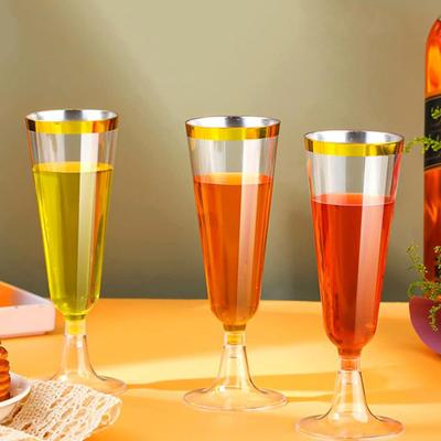 5Pcs Plastic Tumbler Cups 150ml Transparent Elegant Disposable Partyware with Gold Rim
