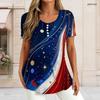 Women Plus Size Round Neck Short Sleeve T Shirt Cosmic Star Curved Patriotic Color Print Double Layer Front Top