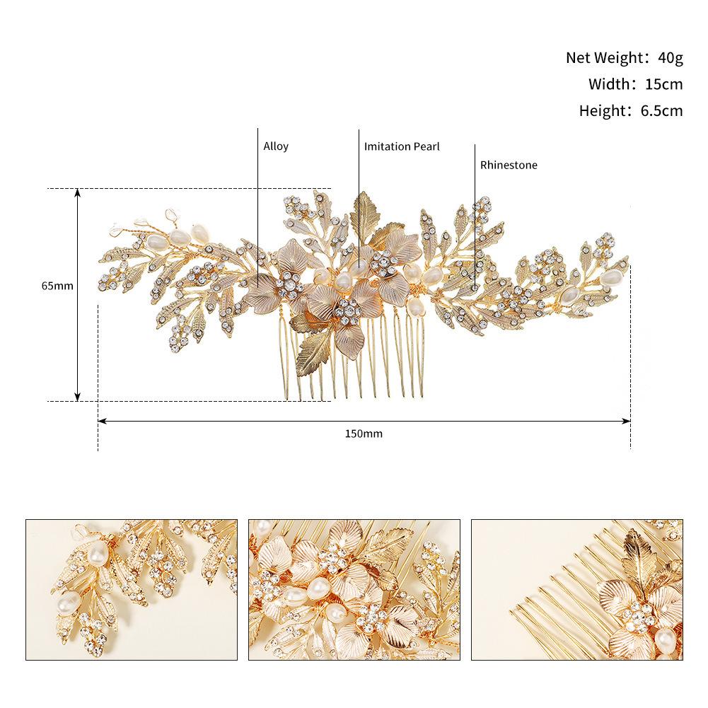 Handmade Pearl Hair Comb For Bride Wedding Updo Floral Leaf Hairpin Xiuhe Suit Headpiece Bridal Dress Accessories